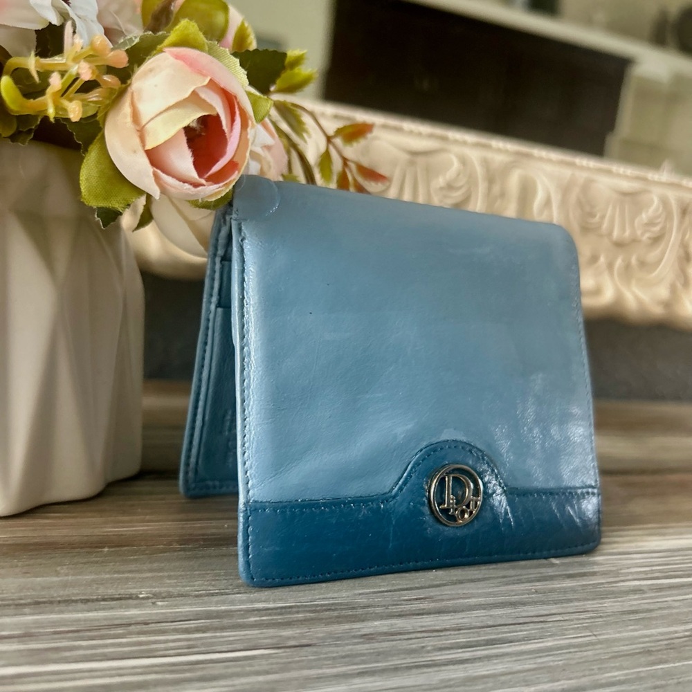 Dior Rare Dusty Sky Blue Soft Lambskin Genuine Leather Compact Wallet Purse - Picture 4 of 12